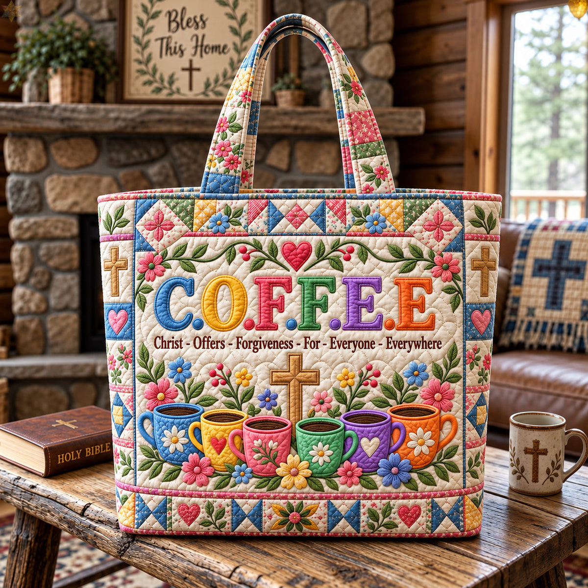 Coffee With Christ Quilted Tote Bag GFTOHNL4586