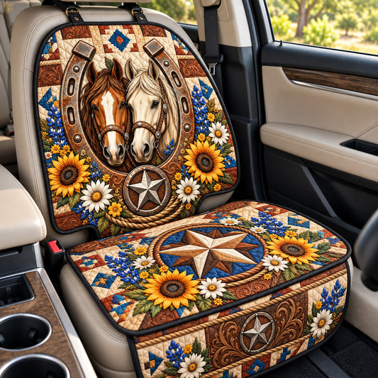 Texas Horses And Sunflowers Quilted Car Seat Protector GFTOHNL4615