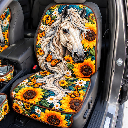 White Horse Sunflower Garden Quilted Car Seat Protector GFTOHNL4616