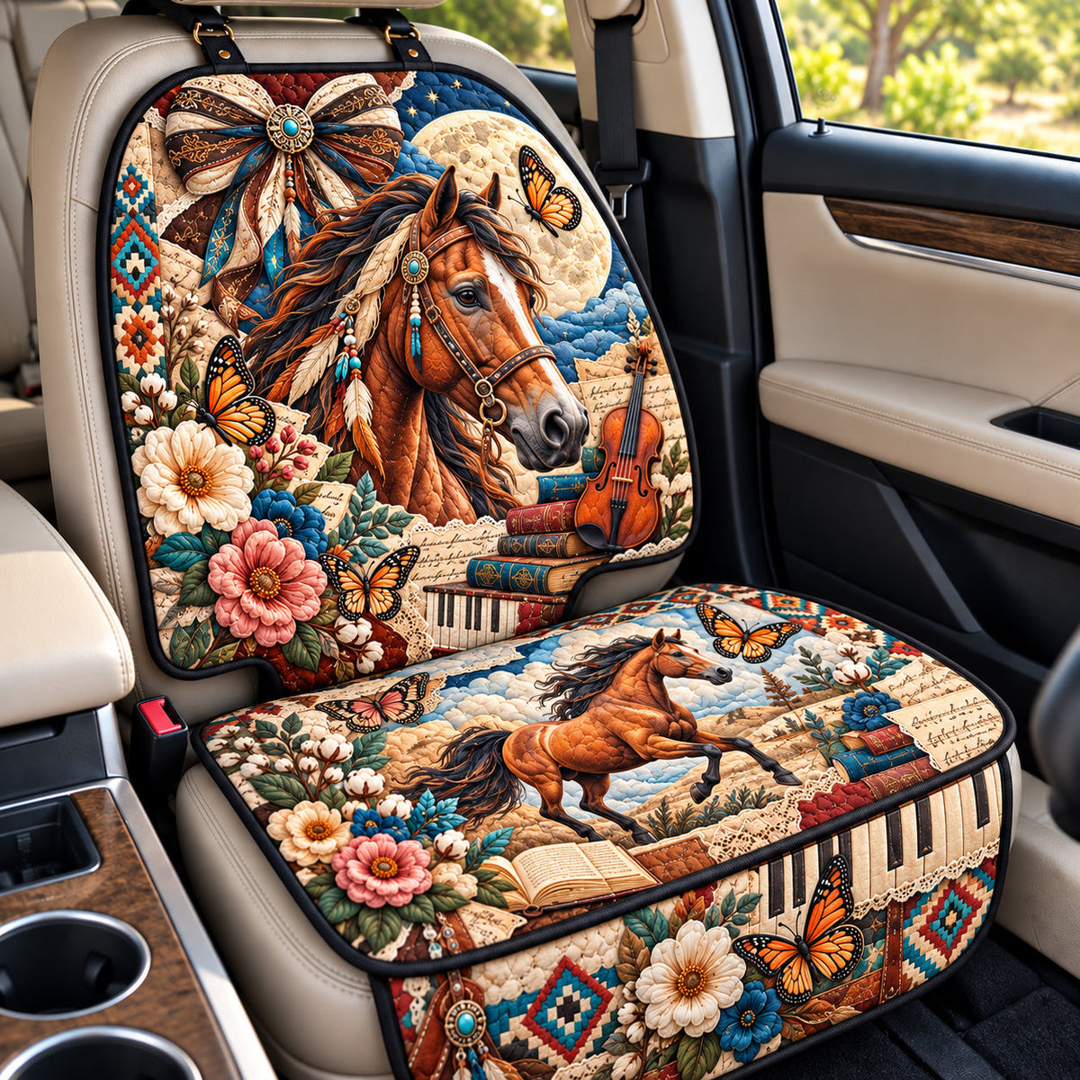 Boho Horse And Butterfly Quilted Car Seat Protector GFTOHNL4619