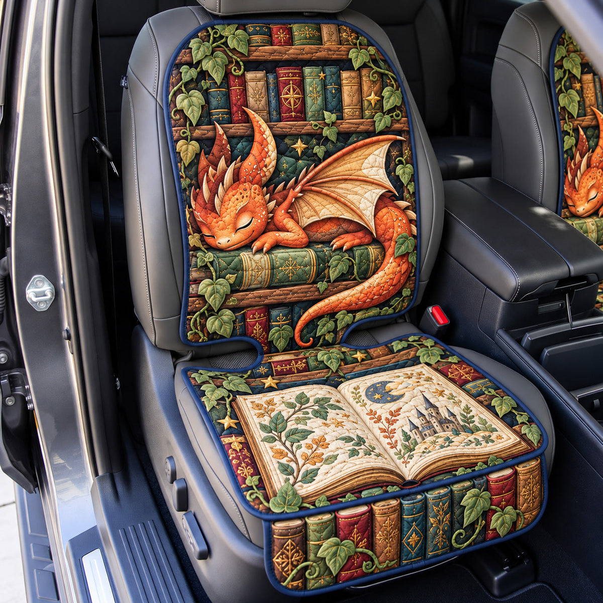 Sleeping Dragon Fantasy Library Quilted Car Seat Protector GFTOHNL4623