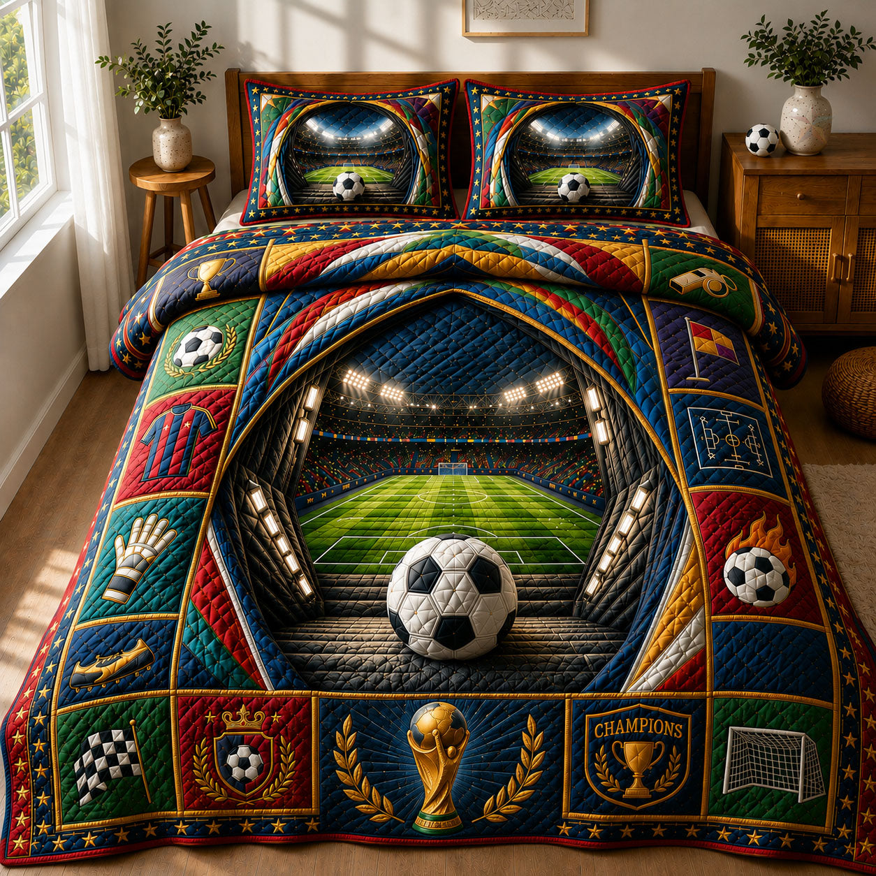 World Cup Champion Arena 3-Piece Quilted Bedding Set GFTOHNL463
