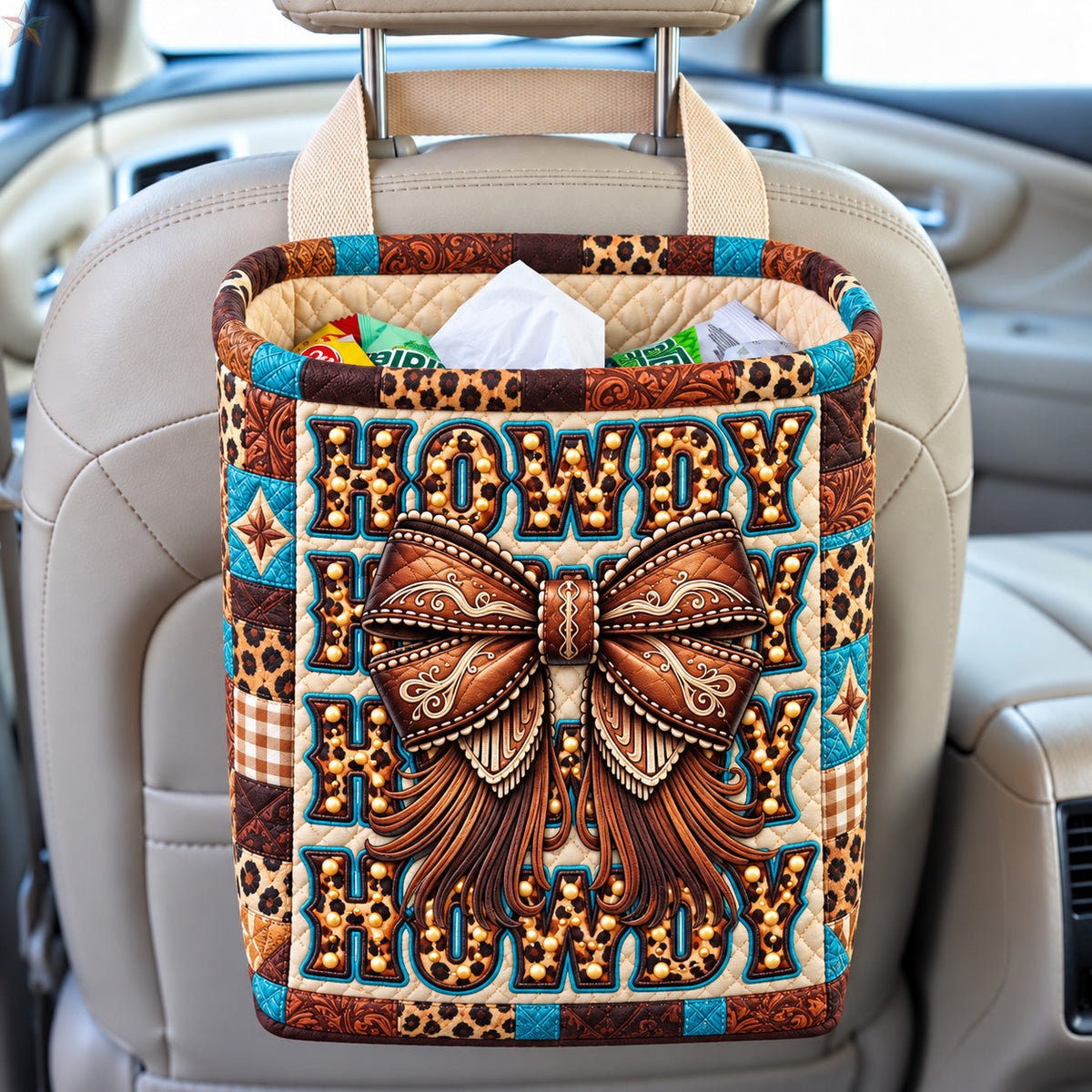 Howdy Cowgirl Bow Quilted Car Basket GFTOHNL4635