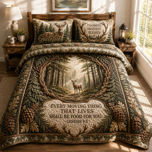 Grateful Forest Deer Scripture 3-Piece Quilted Bedding Set GFTOHNL470
