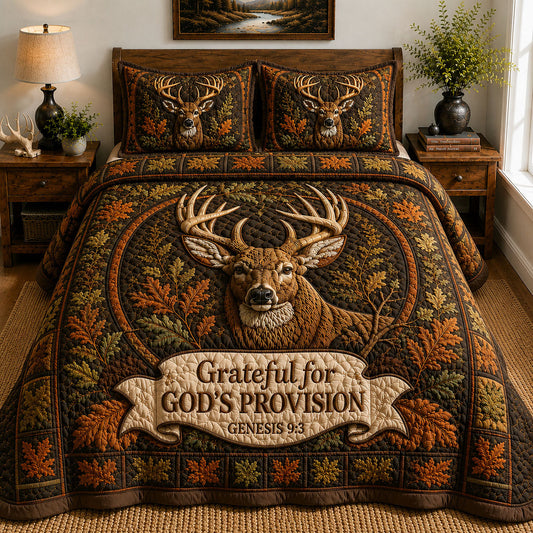 Grateful For Gods Provision Deer 3-Piece Quilted Bedding Set GFTOHNL472