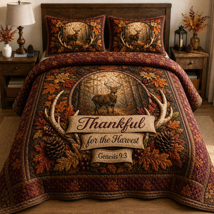 Thankful For The Harvest Deer 3-Piece Quilted Bedding Set GFTOHNL474