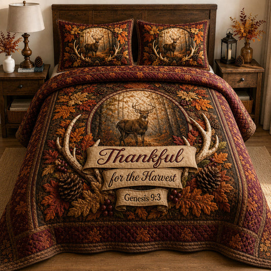 Thankful For The Harvest Deer 3-Piece Quilted Bedding Set GFTOHNL474
