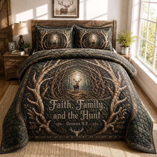 Faith Family And The Hunt Deer 3-Piece Quilted Bedding Set GFTOHNL475