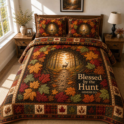 Blessed By The Hunt Autumn Forest 3-Piece Quilted Bedding Set GFTOHNL477