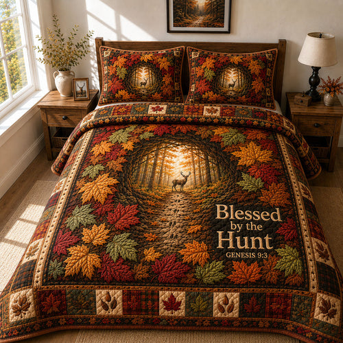 Blessed By The Hunt Autumn Forest 3-Piece Quilted Bedding Set GFTOHNL477