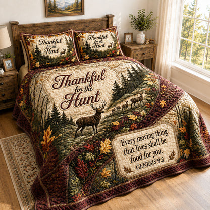 Thankful For The Hunt Scripture 3-Piece Quilted Bedding Set GFTOHNL480