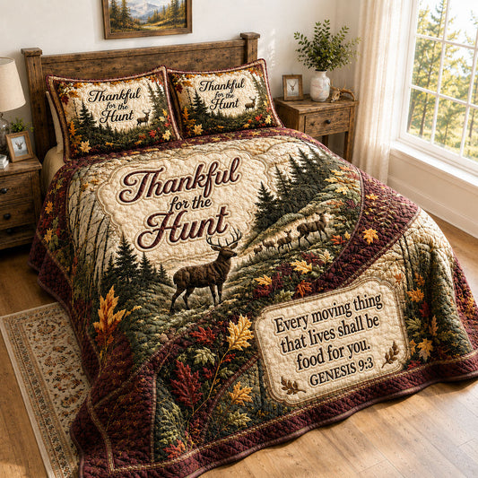 Thankful For The Hunt Scripture 3-Piece Quilted Bedding Set GFTOHNL480