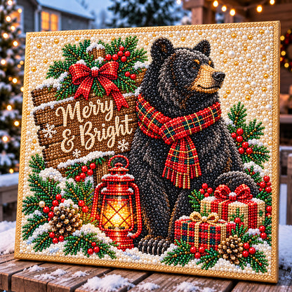 Merry Christmas Black Bear DIY Diamond Pearl Art Kit GFTOHNL5012