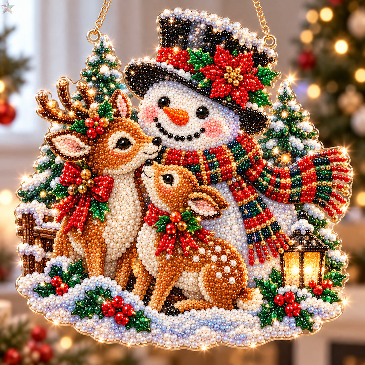 Snowman And Reindeer Christmas DIY Diamond Pearl Suncatcher Ornament Kit GFTOHNL5019