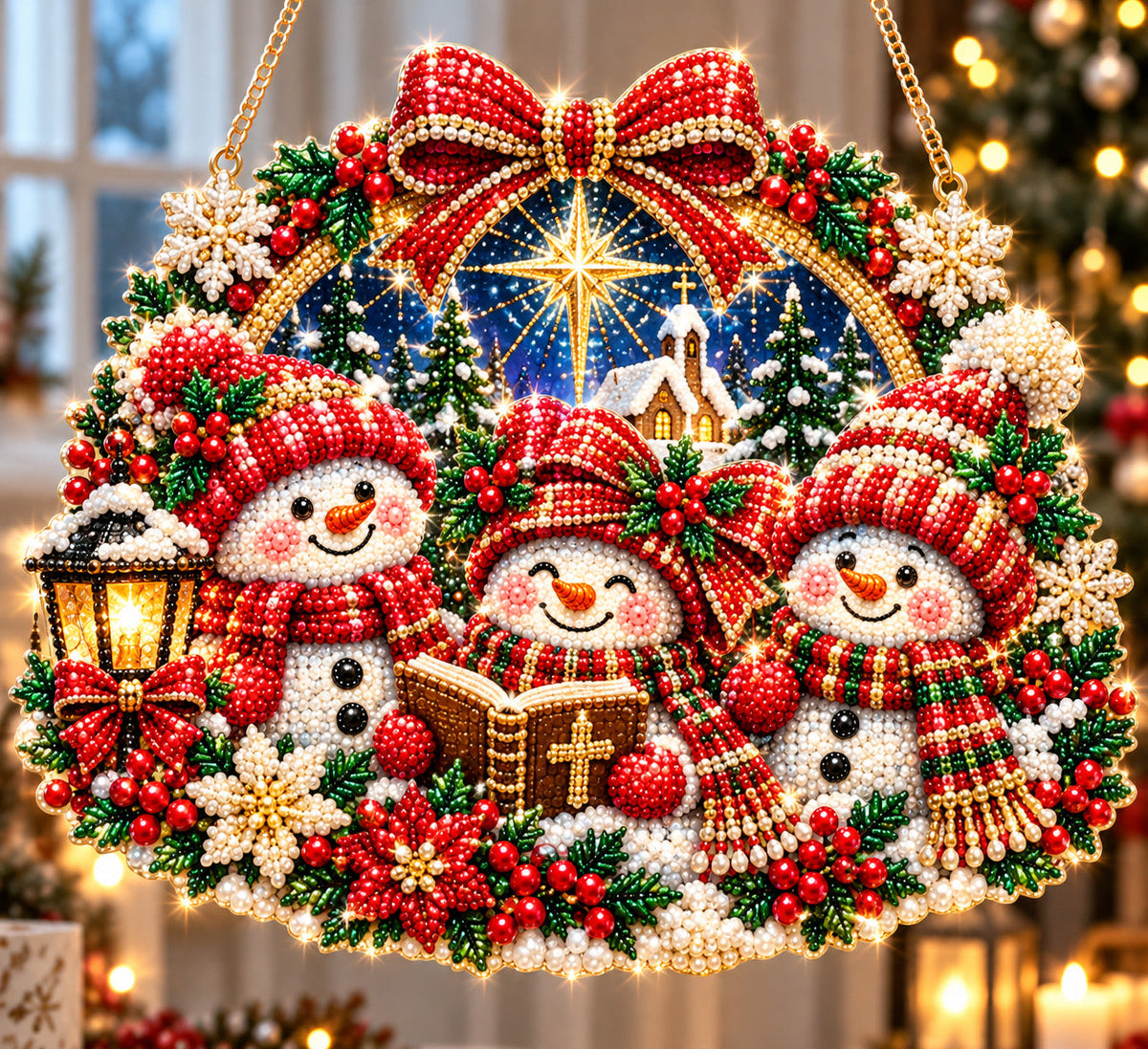 Christmas Snowman Carolers DIY Diamond Pearl Suncatcher Ornament Kit GFTOHNL5020