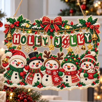 Holly Jolly Snowman Family DIY Diamond Pearl Suncatcher Ornament Kit GFTOHNL5023