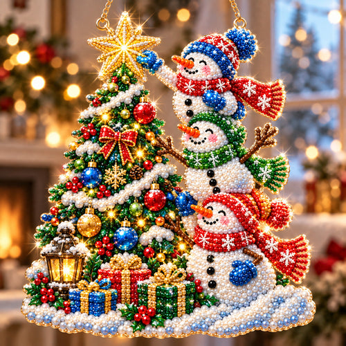 Snowman Christmas Tree Fun DIY Diamond Pearl Suncatcher Ornament Kit GFTOHNL5024
