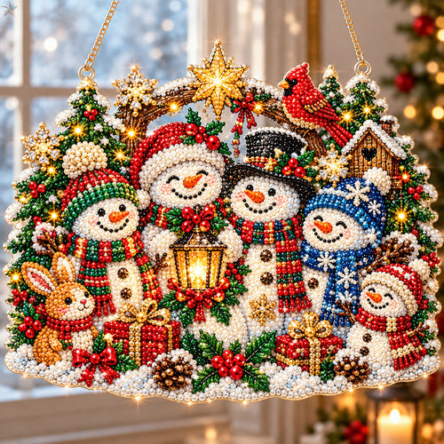 Snowman Family Christmas Joy DIY Diamond Pearl Suncatcher Ornament Kit GFTOHNL5025