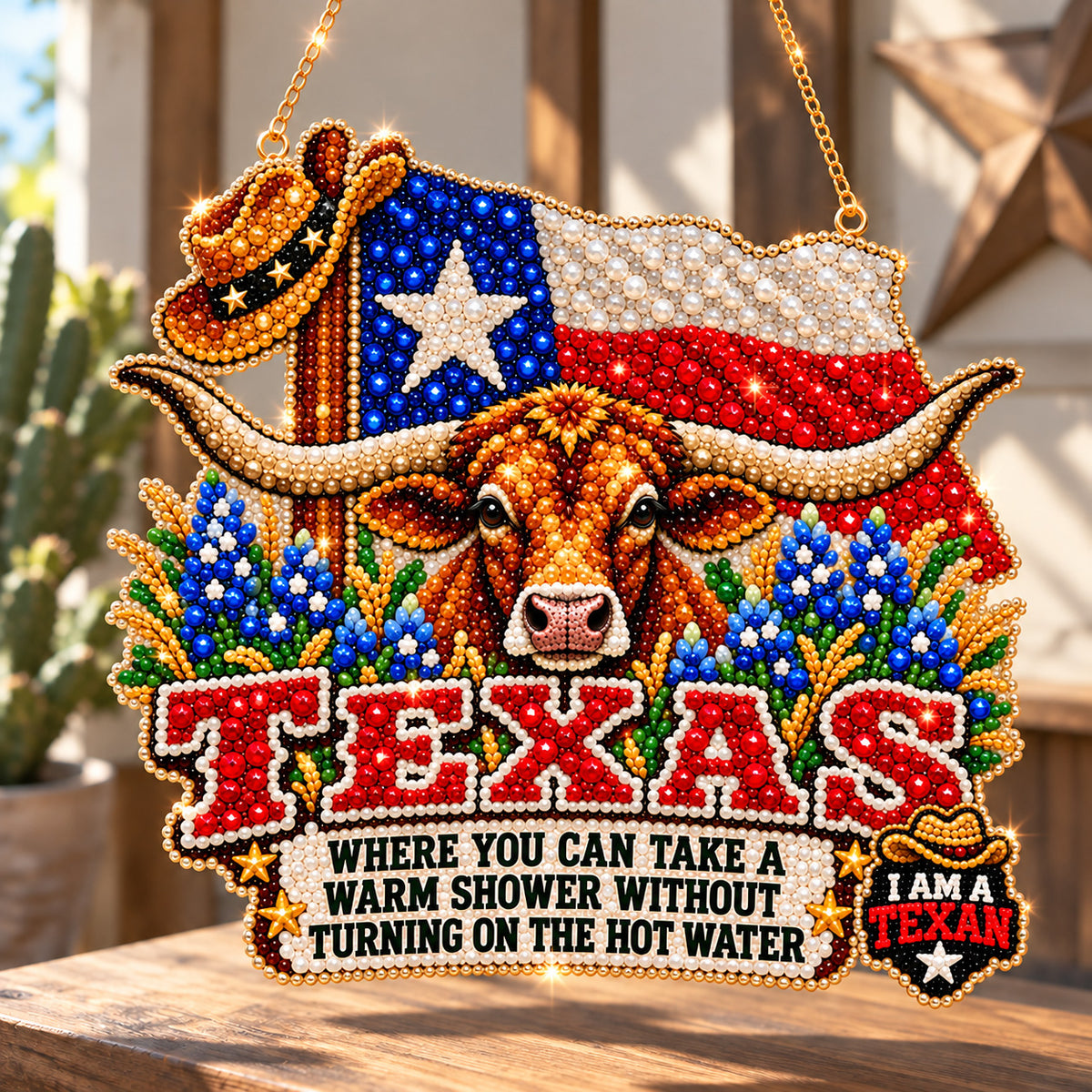 Texas Longhorn Pride DIY Diamond Pearl Suncatcher Ornament Kit GFTOHNL5034