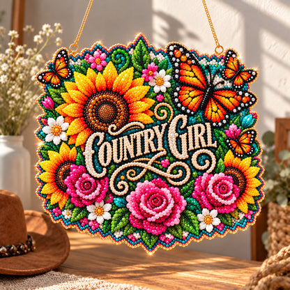 Country Girl Sunflower Garden DIY Diamond Pearl Suncatcher Ornament Kit GFTOHNL5037