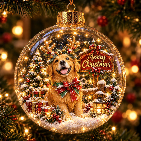 Merry Christmas Golden Retriever Light-Up Globe Ornament GFTOHNL5050