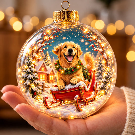 Golden Retriever Christmas Sleigh Ride Light-Up Globe Ornament GFTOHNL5052