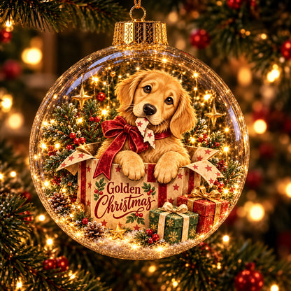 Golden Retriever Christmas Surprise Light-Up Globe Ornament GFTOHNL5054