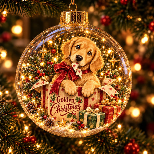 Golden Retriever Christmas Surprise Light-Up Globe Ornament GFTOHNL5054