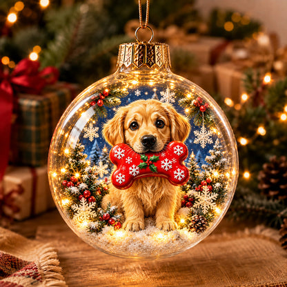 Golden Retriever Christmas Wishes Light-Up Globe Ornament GFTOHNL5055
