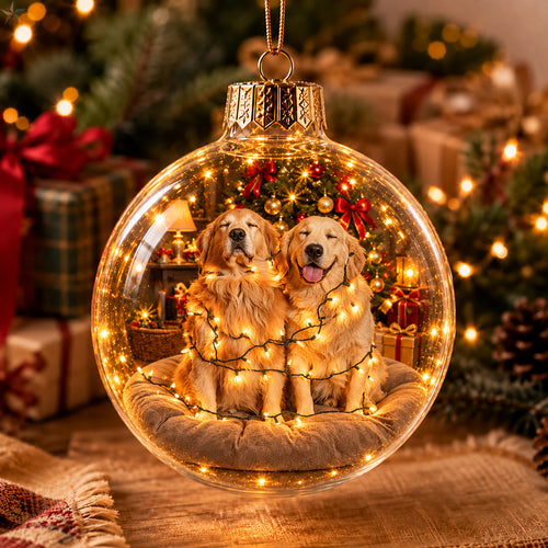 Golden Retriever Christmas Best Friends Light-Up Globe Ornament GFTOHNL5056