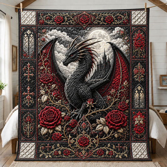 Gothic Rose Dragon Quilted Blanket GFTOHNL508