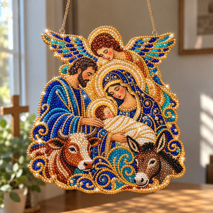 Holy Family With Angel DIY Diamond Pearl Suncatcher Ornament Kit GFTOHNL5083