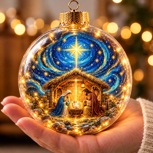 Starry Night Nativity Light-Up Globe Ornament GFTOHNL5093