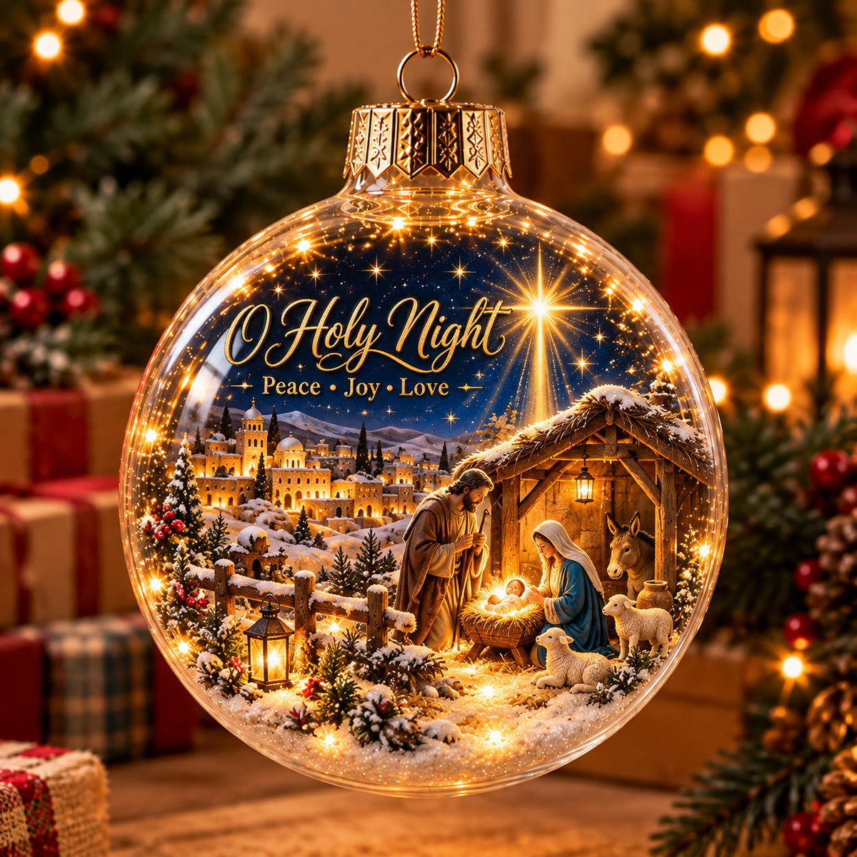 O Holy Night Nativity Light-Up Globe Ornament GFTOHNL5094