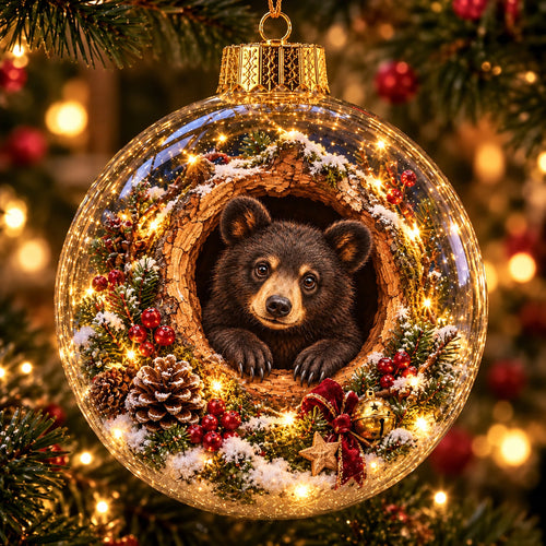 Christmas Bear Cub Light-Up Globe Ornament GFTOHNL5099