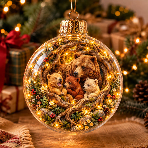 Woodland Bear Family Light-Up Globe Ornament GFTOHNL5103