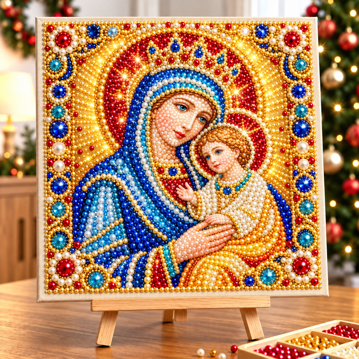Blessed Virgin Mary And Baby Jesus DIY Diamond Pearl Art Kit GFTOHNL5119