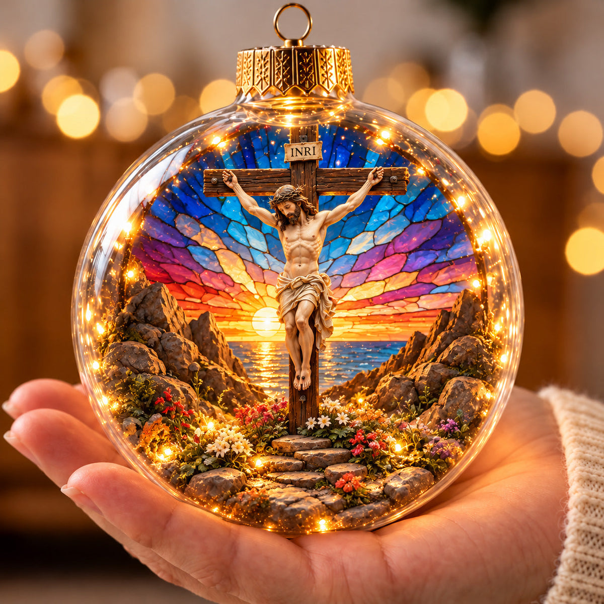 Jesus On The Cross Light-Up Globe Ornament GFTOHNL5133