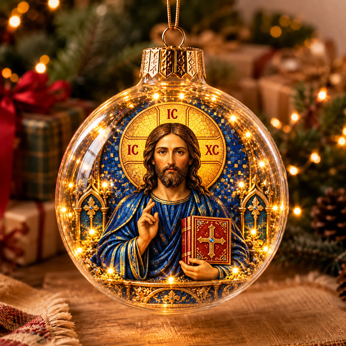 Jesus Christ Pantocrator Light-Up Globe Ornament GFTOHNL5134