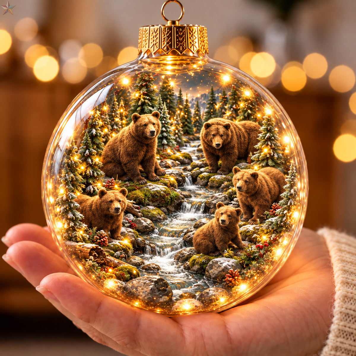 Brown Bear Family Light-Up Globe Ornament GFTOHNL5162