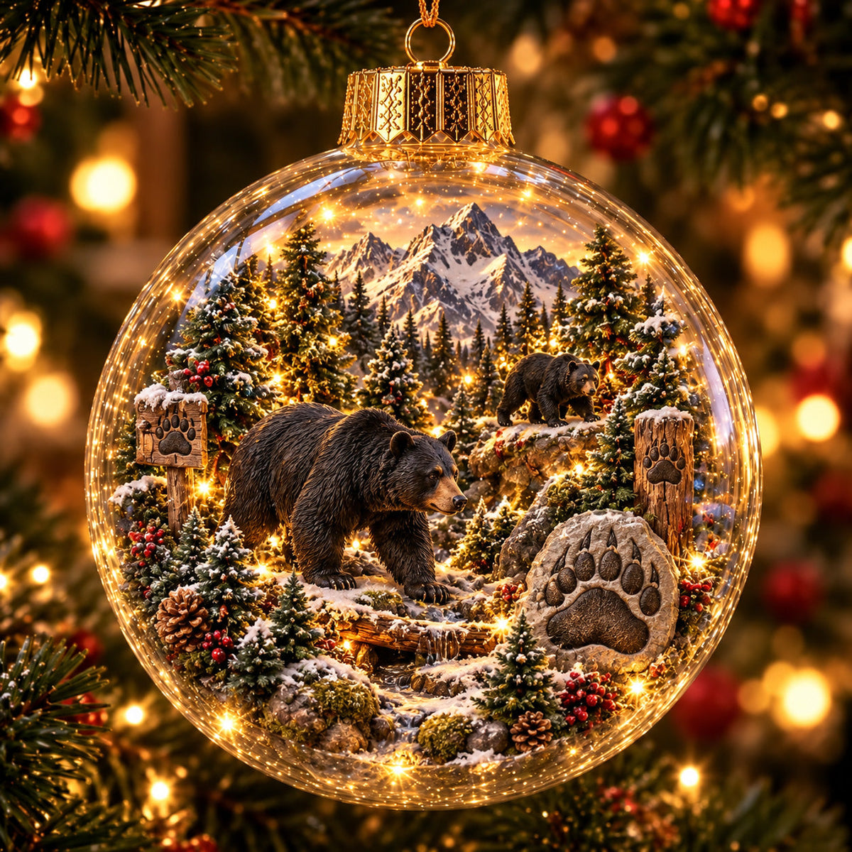 Black Bear Mountain Light-Up Globe Ornament GFTOHNL5164