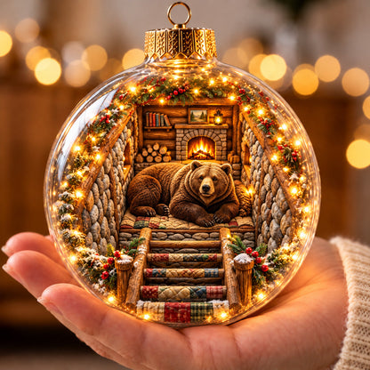 Bear Winter Cabin Light-Up Globe Ornament GFTOHNL5165