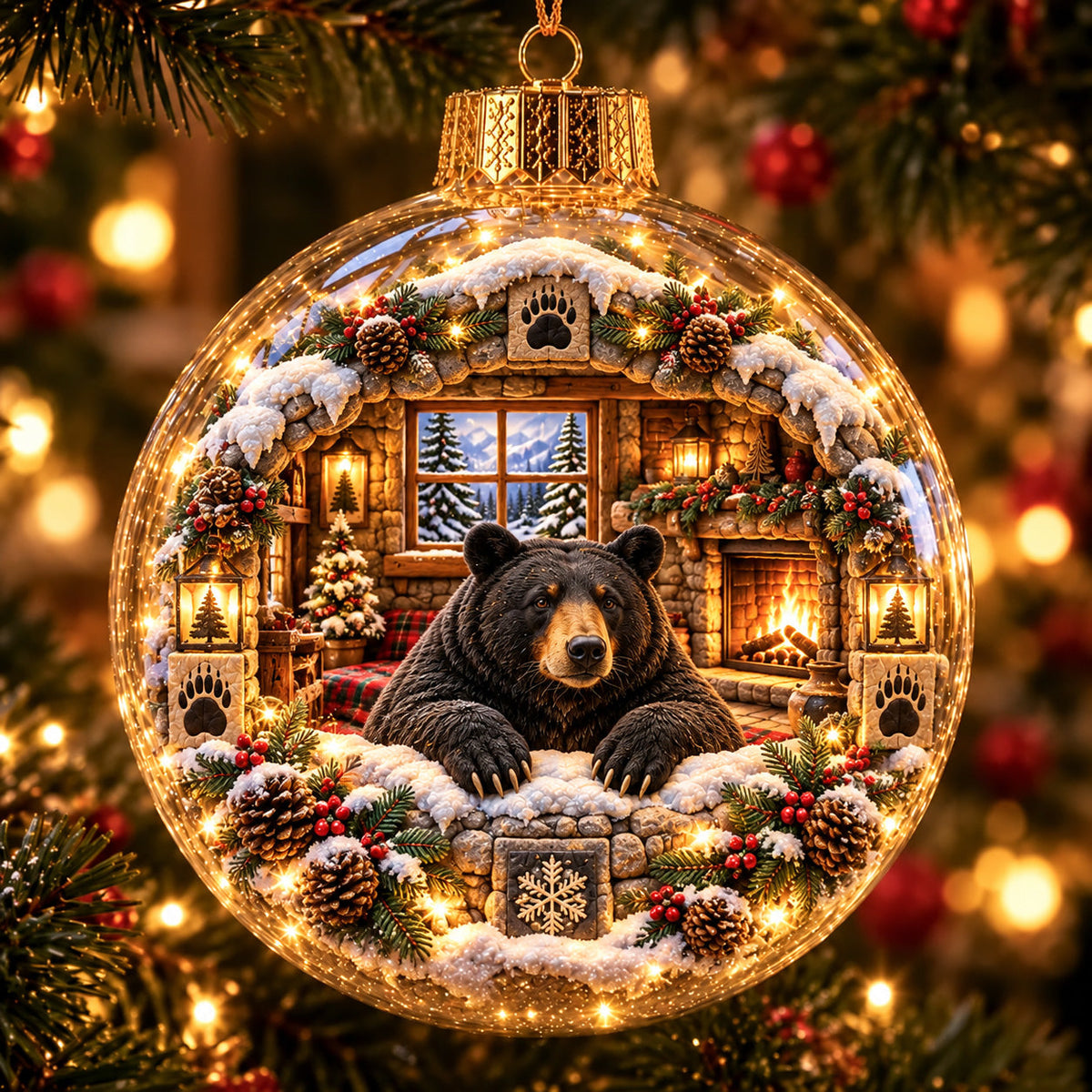 Black Bear Hideaway Light-Up Globe Ornament GFTOHNL5167