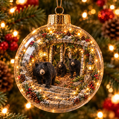 Black Bear Forest Family Light-Up Globe Ornament GFTOHNL5168