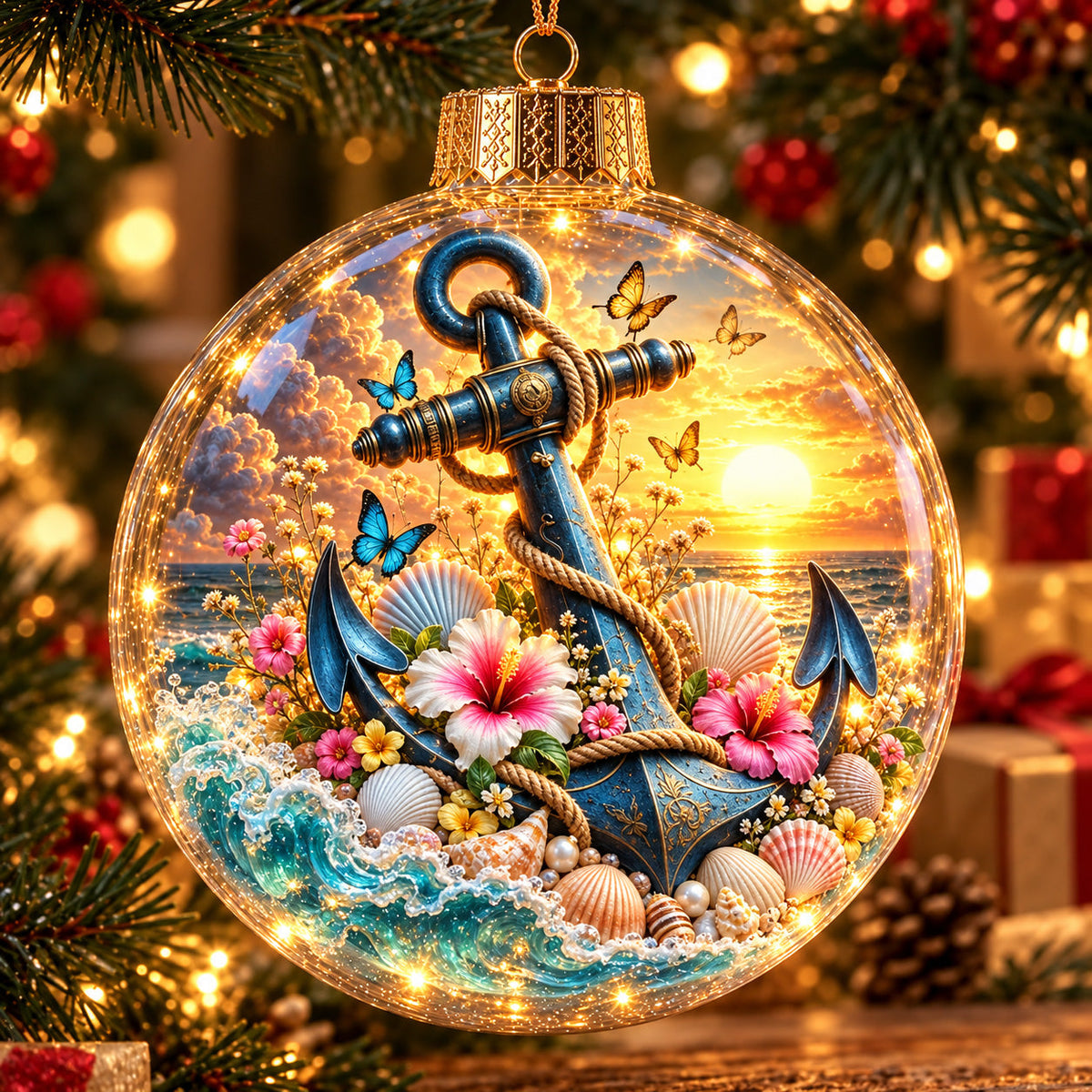 Coastal Flowers Light-Up Globe Ornament GFTOHNL5205