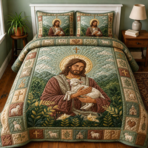 Lamb In His Arms 3-Piece Quilted Bedding Set GFTOHNL521