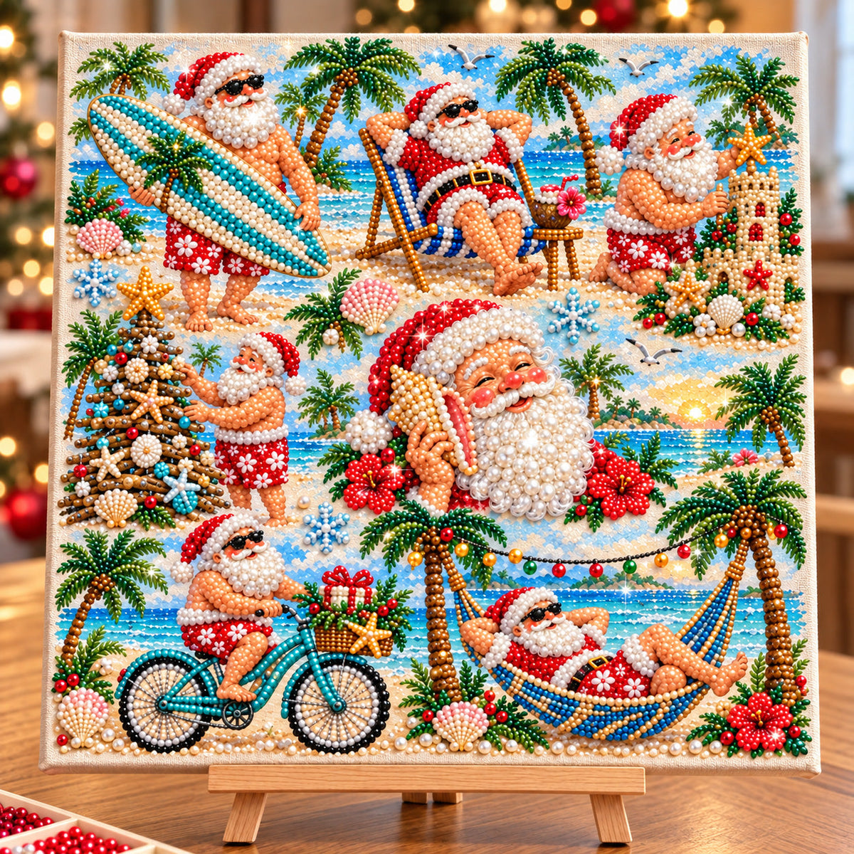 Tropical Santa Christmas DIY Diamond Pearl Art Kit GFTOHNL5231