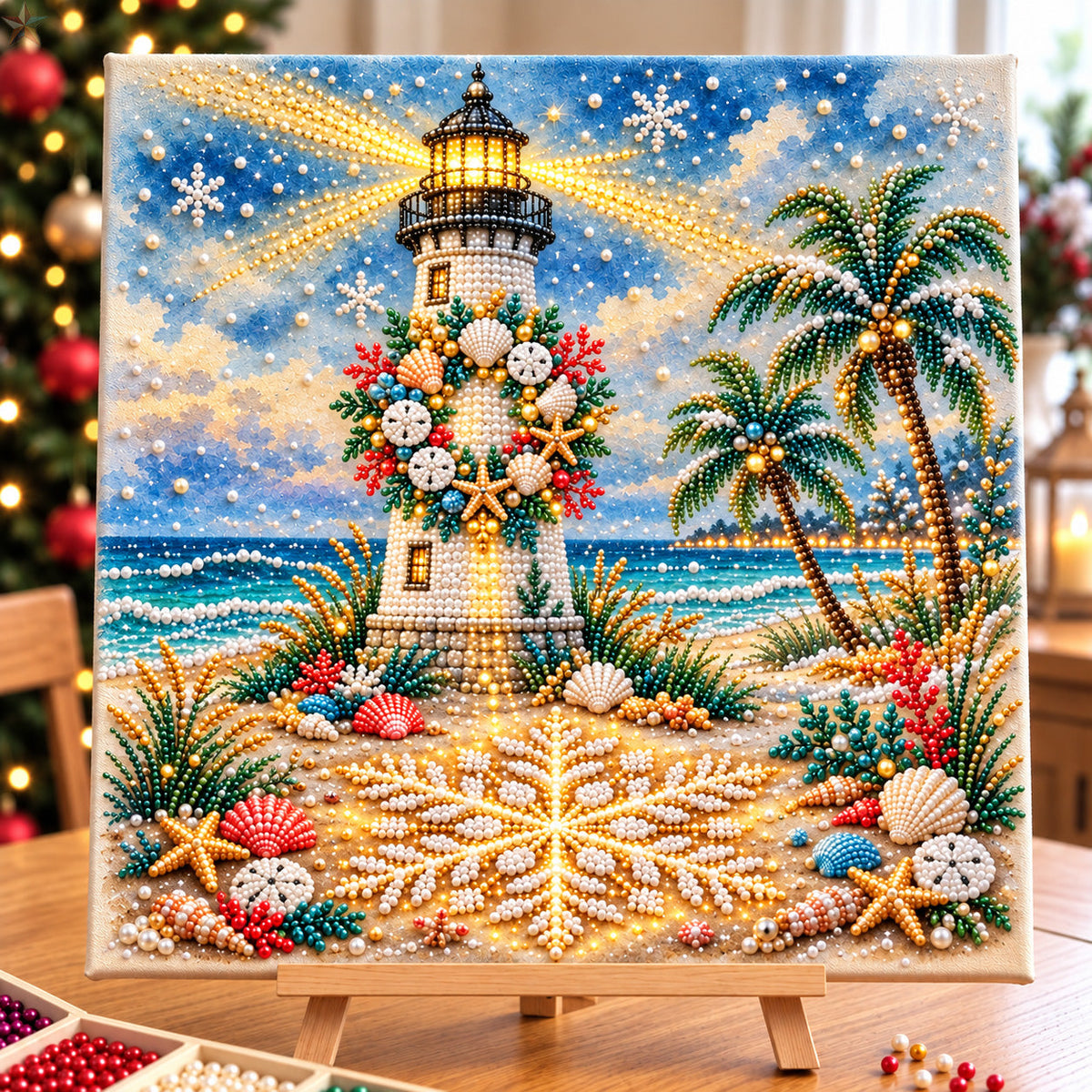 Coastal Christmas Lighthouse DIY Diamond Pearl Art Kit GFTOHNL5234