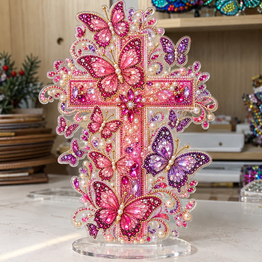 Pink Butterfly Cross DIY Pearl Diamond Painting Acrylic Stand GFTOHNL5263