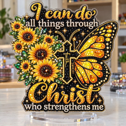 Golden Sunflower Butterfly Faith DIY Pearl Diamond Painting Acrylic Stand GFTOHNL5266